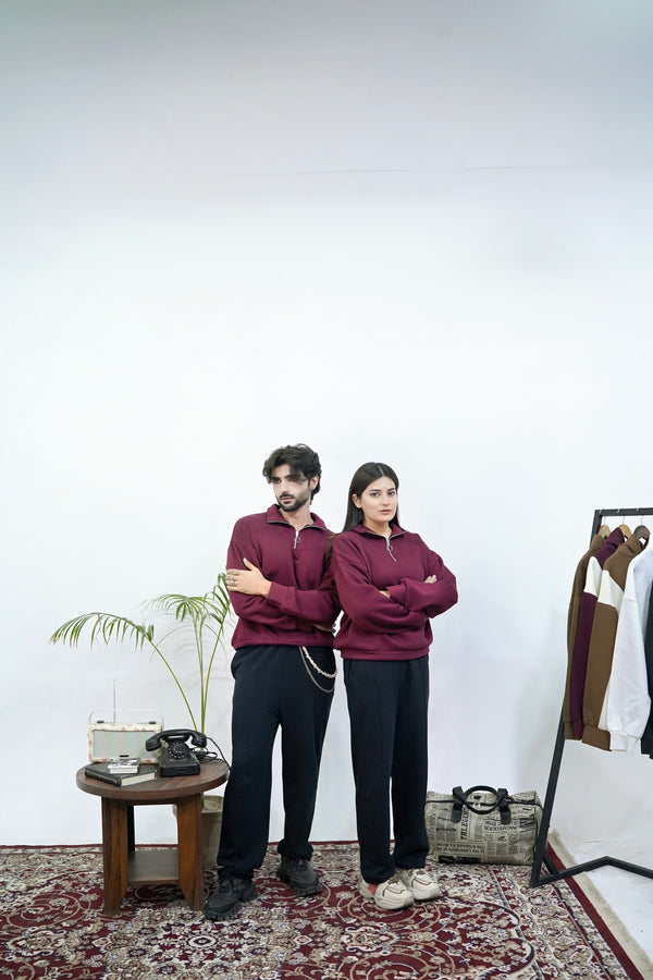 Mehroon Basic Quarter-Zip Sweatshirt