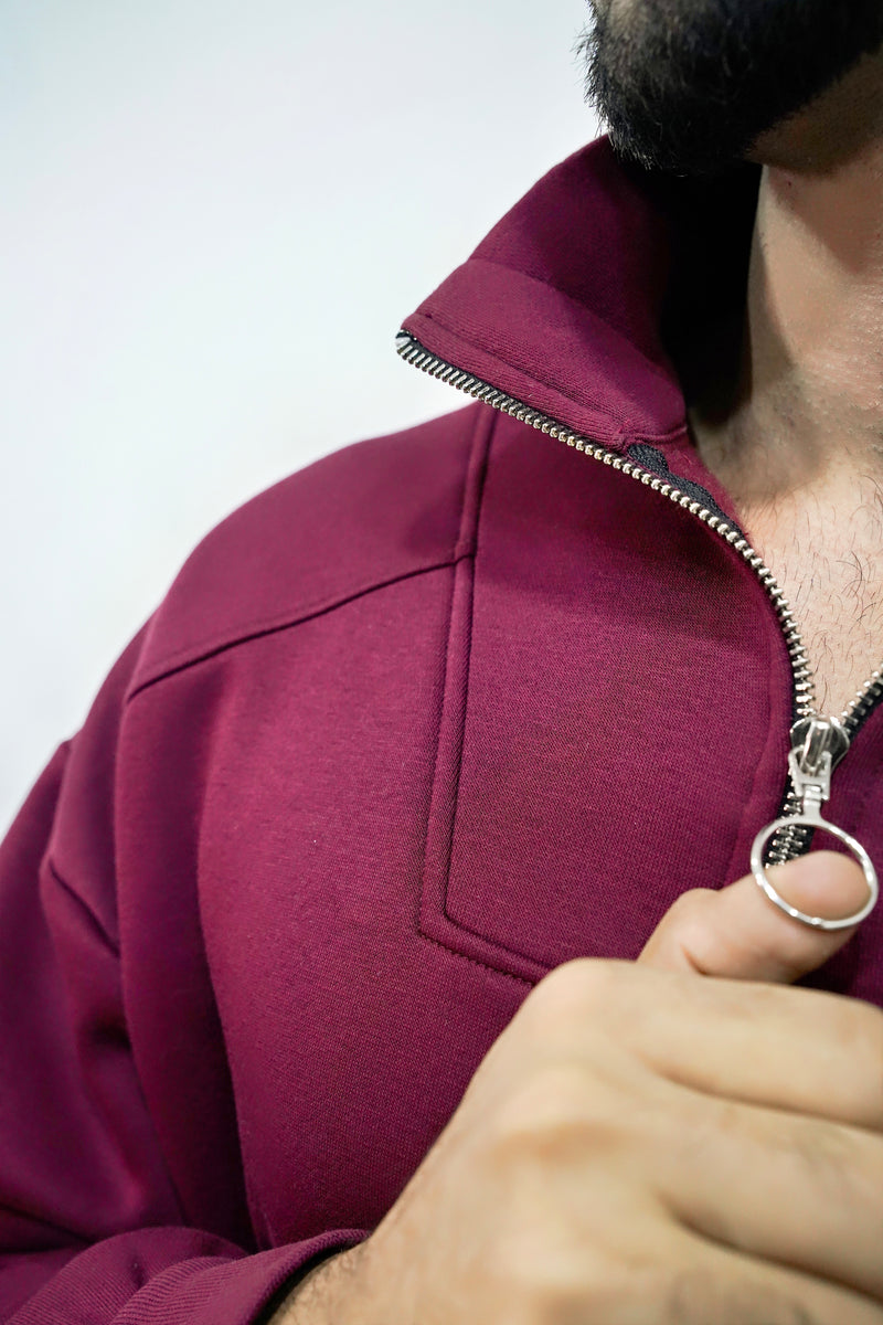 Mehroon Basic Quarter-Zip Sweatshirt