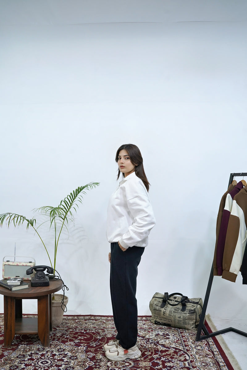 White Basic Quarter-Zip Sweatshirt