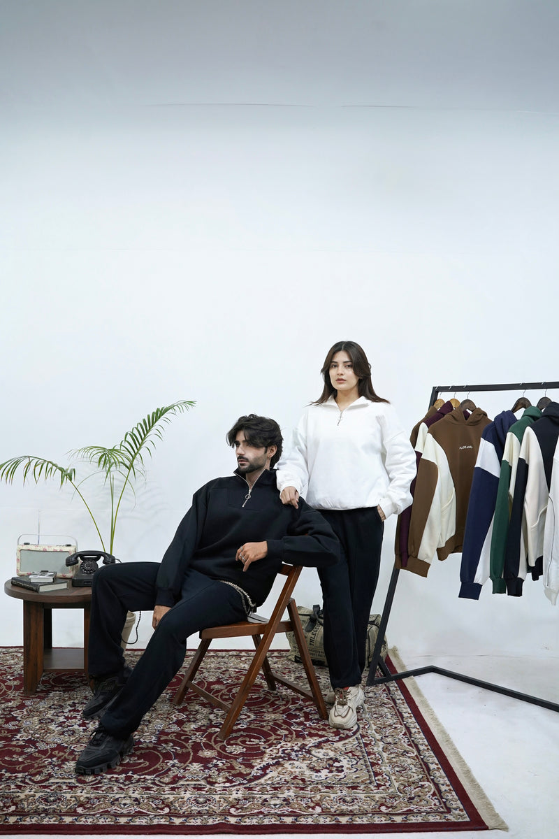 White Basic Quarter-Zip Sweatshirt