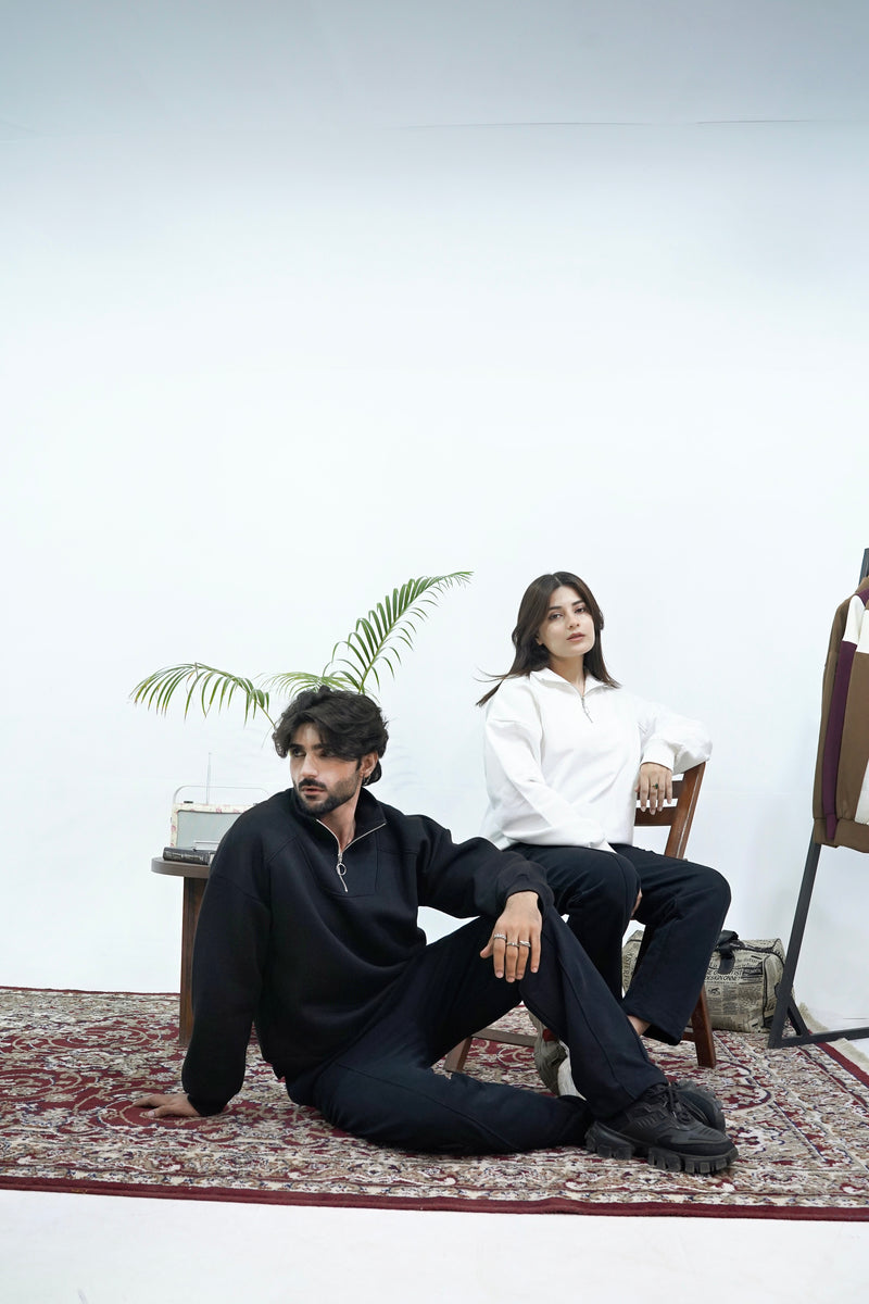 White Basic Quarter-Zip Sweatshirt