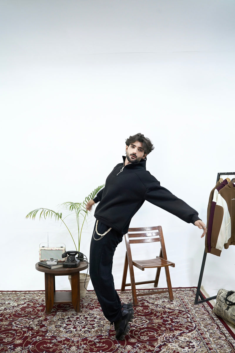 Black Basic Quarter-Zip Sweatshirt