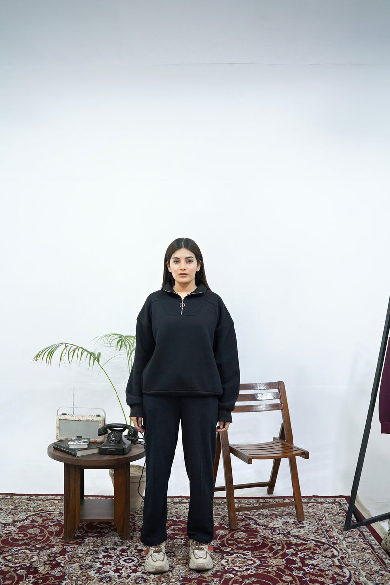 Black Basic Quarter-Zip Sweatshirt