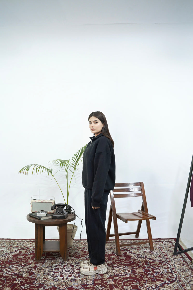 Black Basic Quarter-Zip Sweatshirt