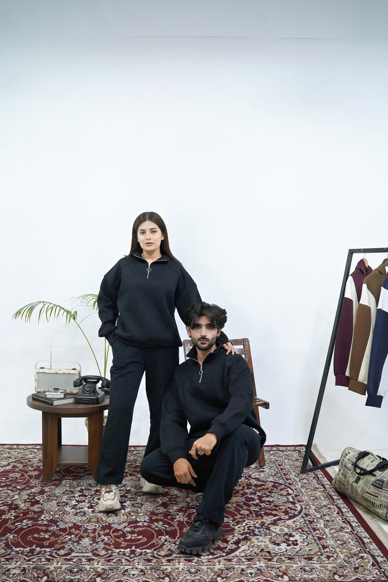 Black Basic Quarter-Zip Sweatshirt