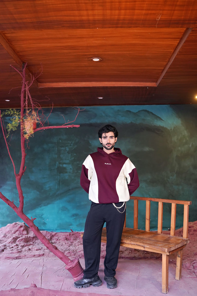 Menza Maroon Contrast Hoodie