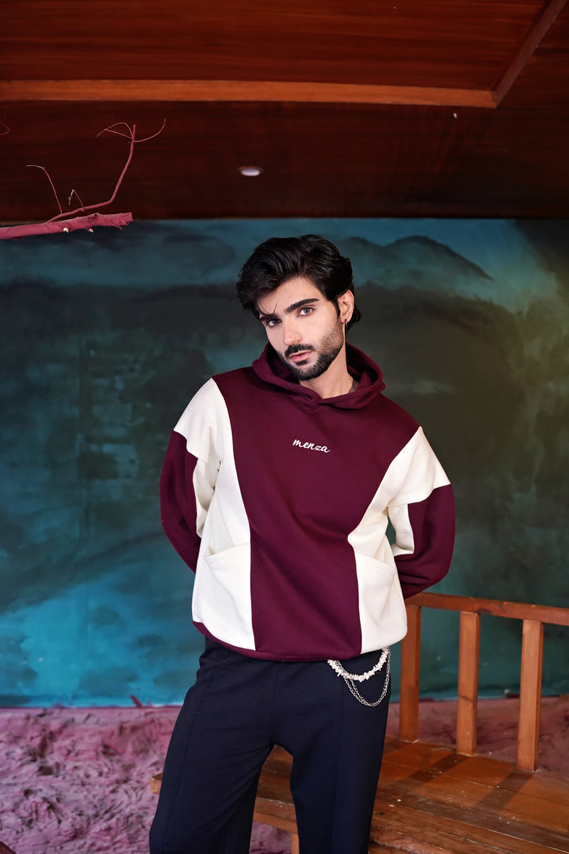 Menza Maroon Contrast Hoodie
