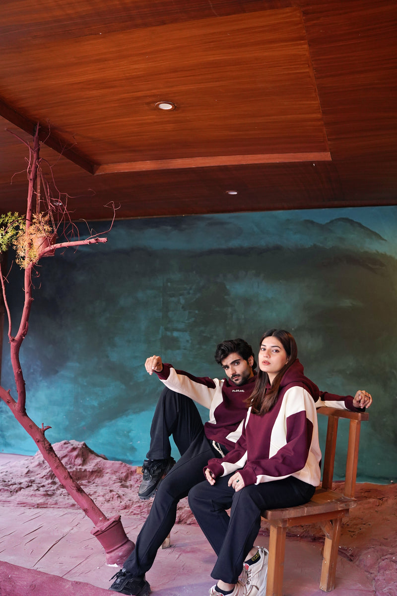 Menza Maroon Contrast Hoodie