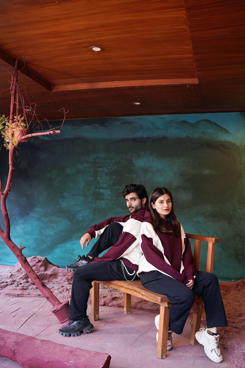 Menza Maroon Contrast Hoodie