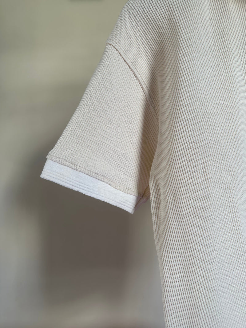 White Knitted V-Collar Polo