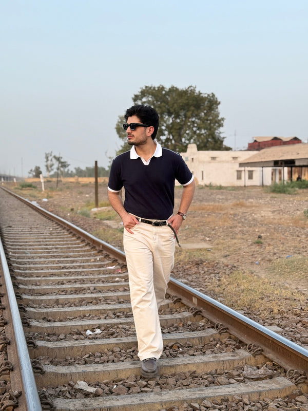 Contrast Collar Polo - Blue