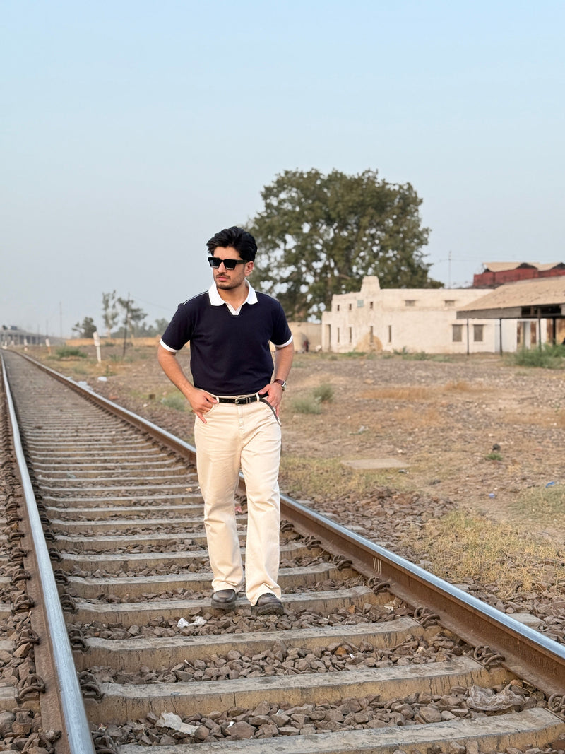 Contrast Collar Polo - Blue