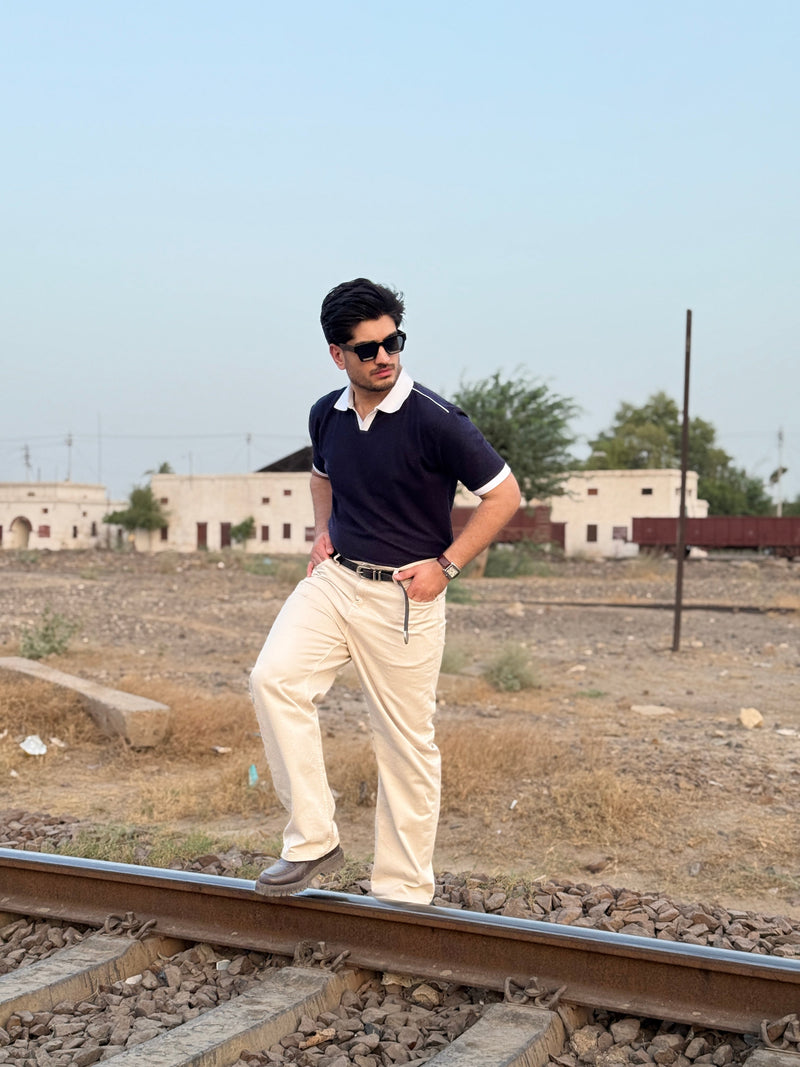 Contrast Collar Polo - Blue