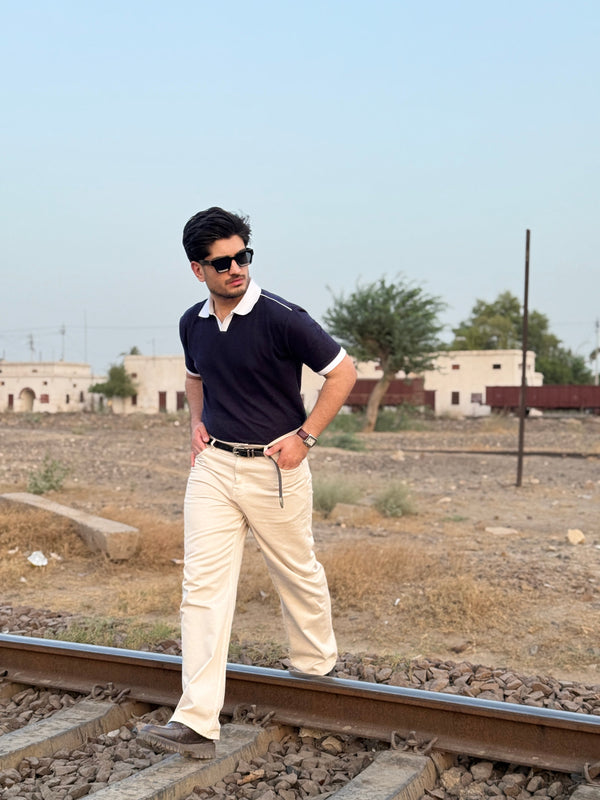 Contrast Collar Polo - Blue