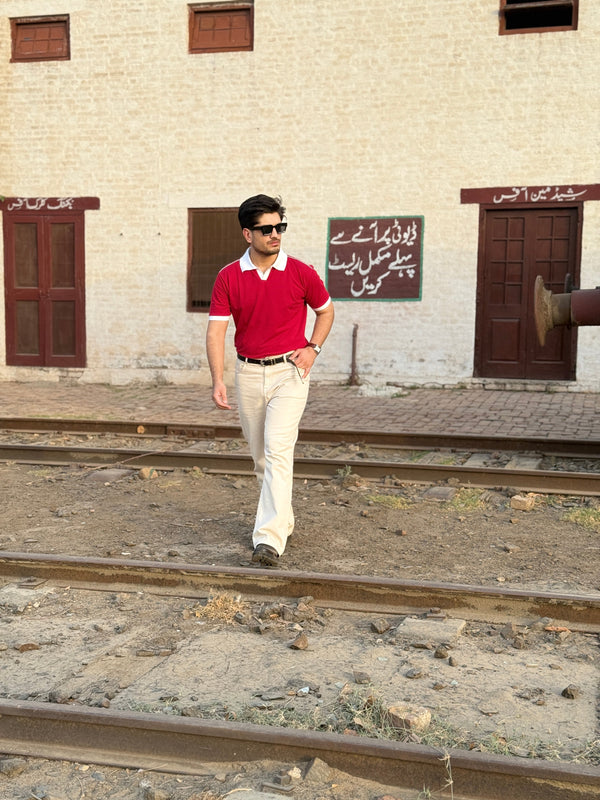 Contrast Collar Polo - Red