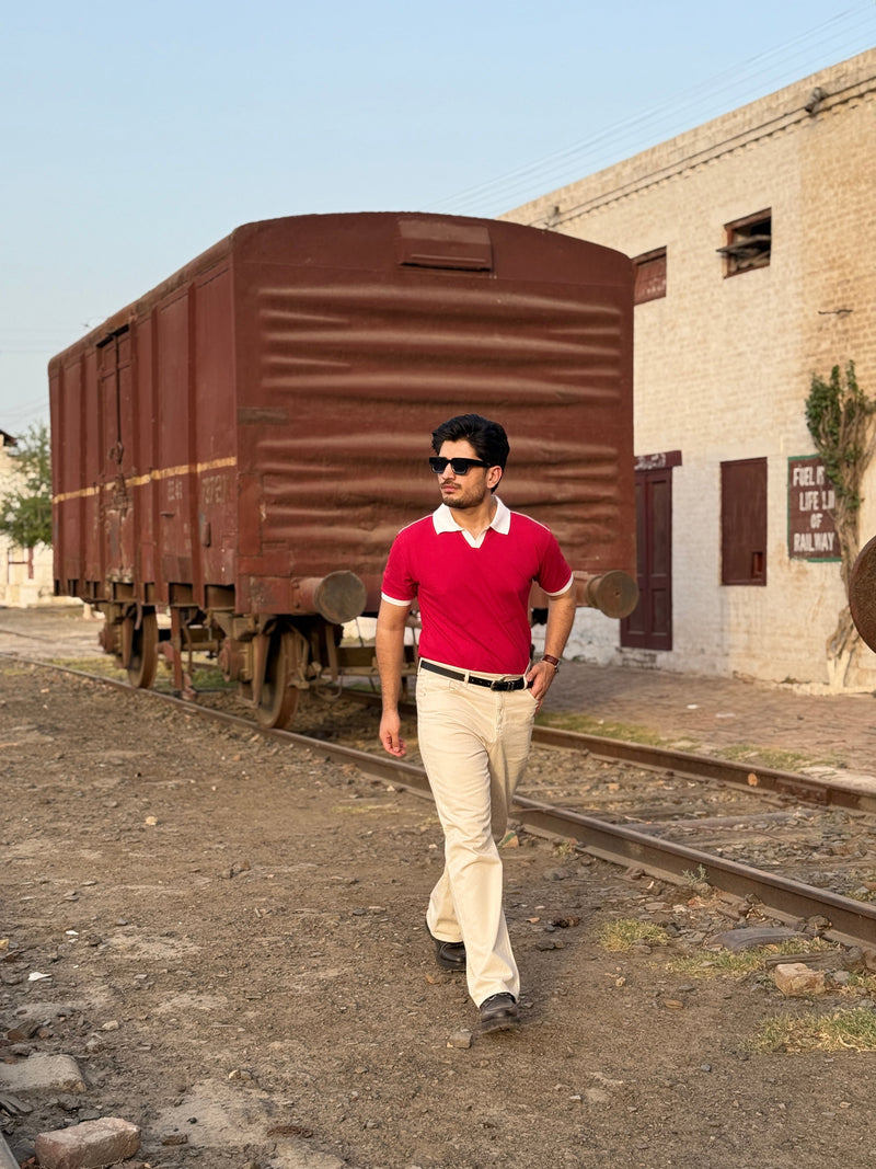 Contrast Collar Polo - Red