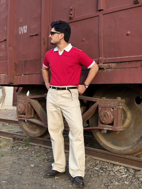 Contrast Collar Polo - Red