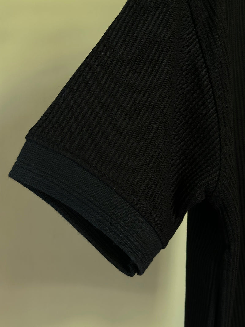 Black Knitted Zipper Polo