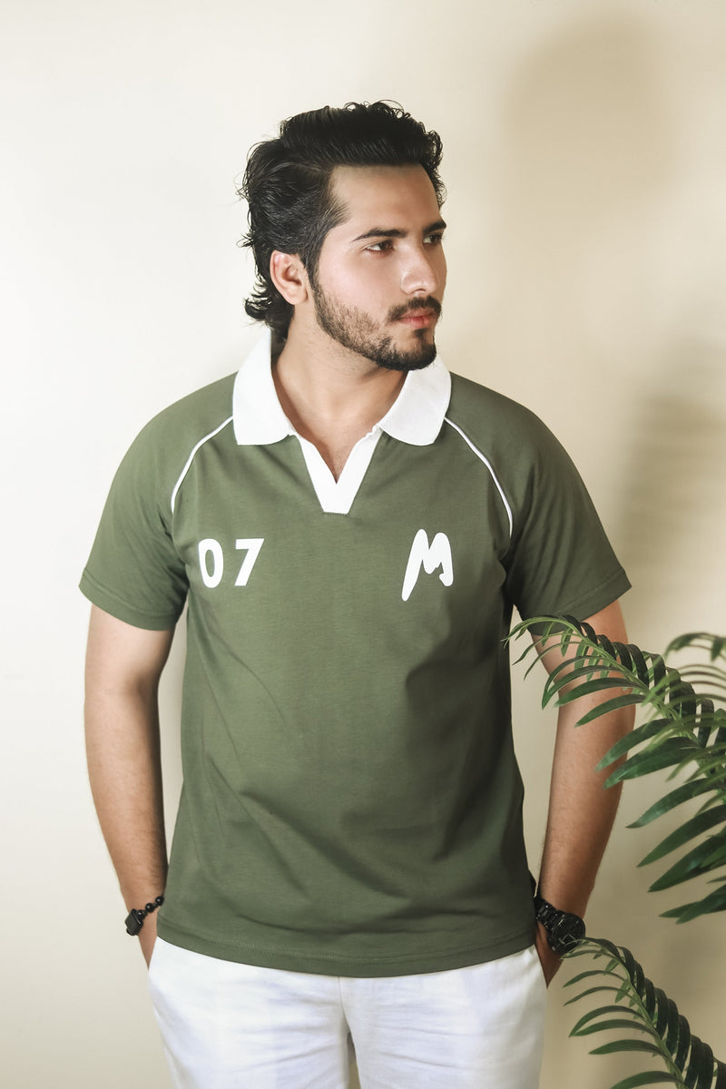 Contrast Collar Raglan Polo - Green