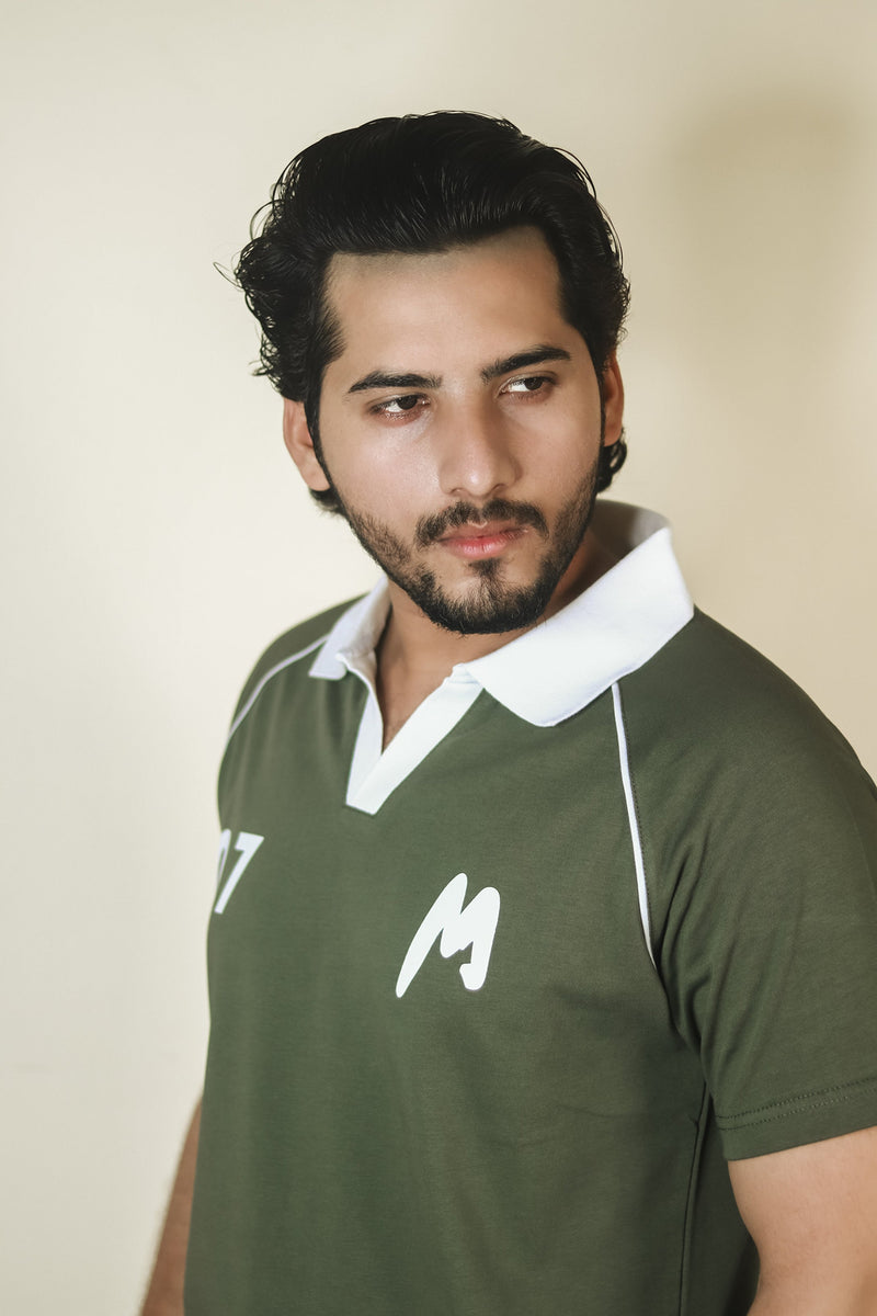Contrast Collar Raglan Polo - Green