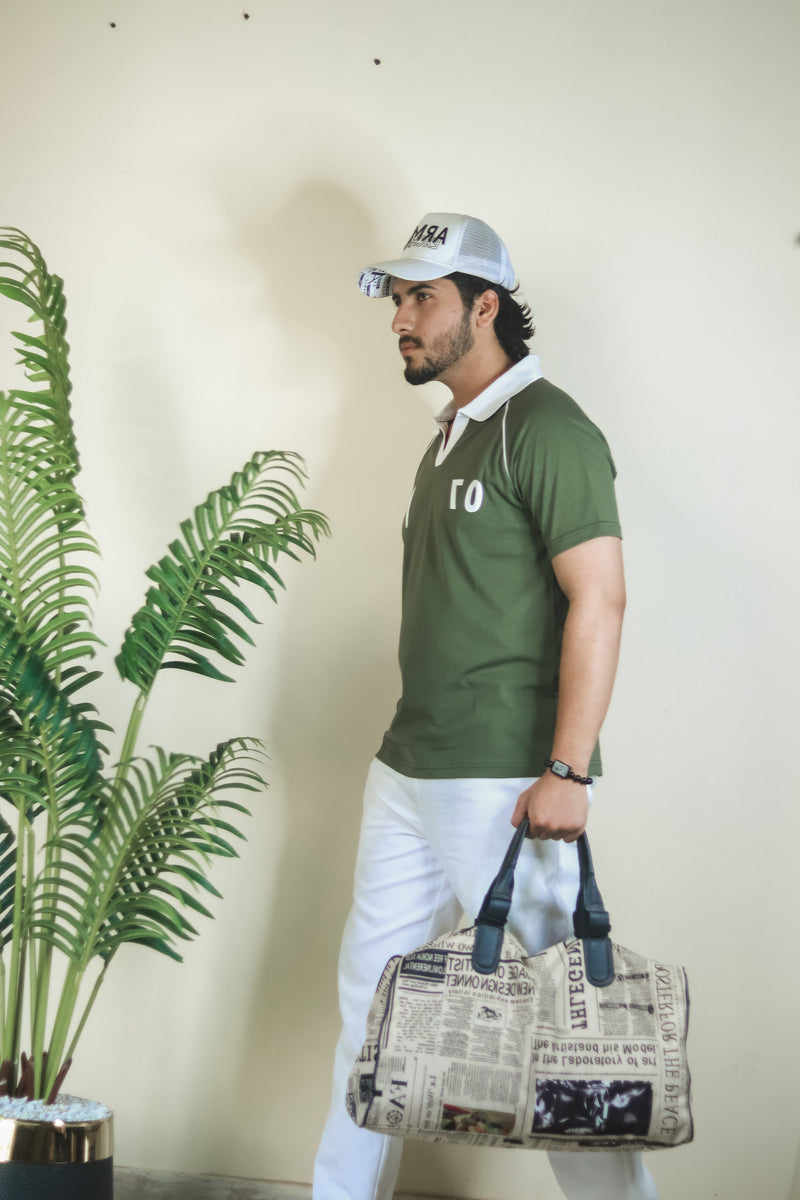 Contrast Collar Raglan Polo - Green