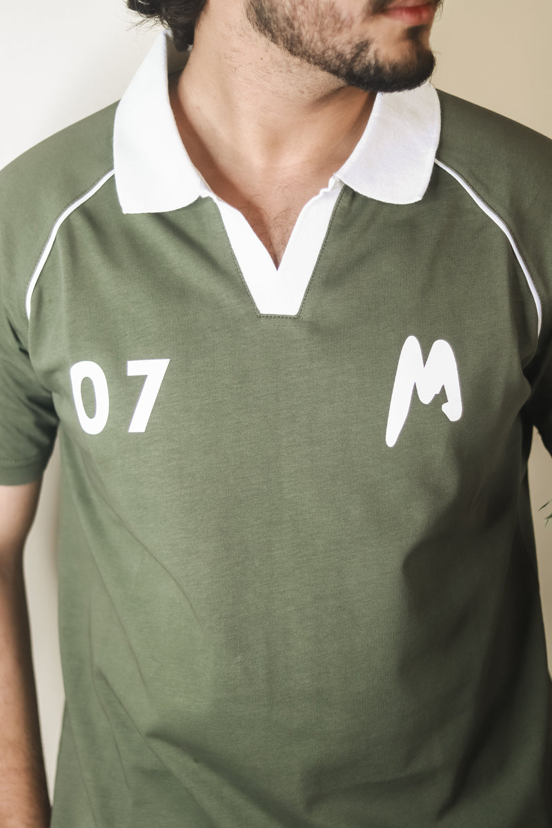 Contrast Collar Raglan Polo - Green