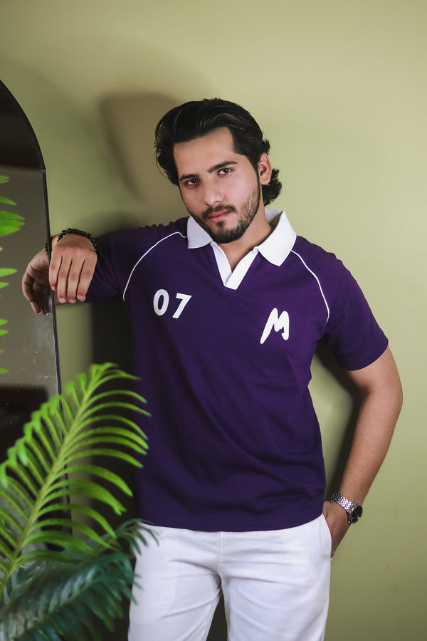 Contrast Collar Raglan Polo - Purple