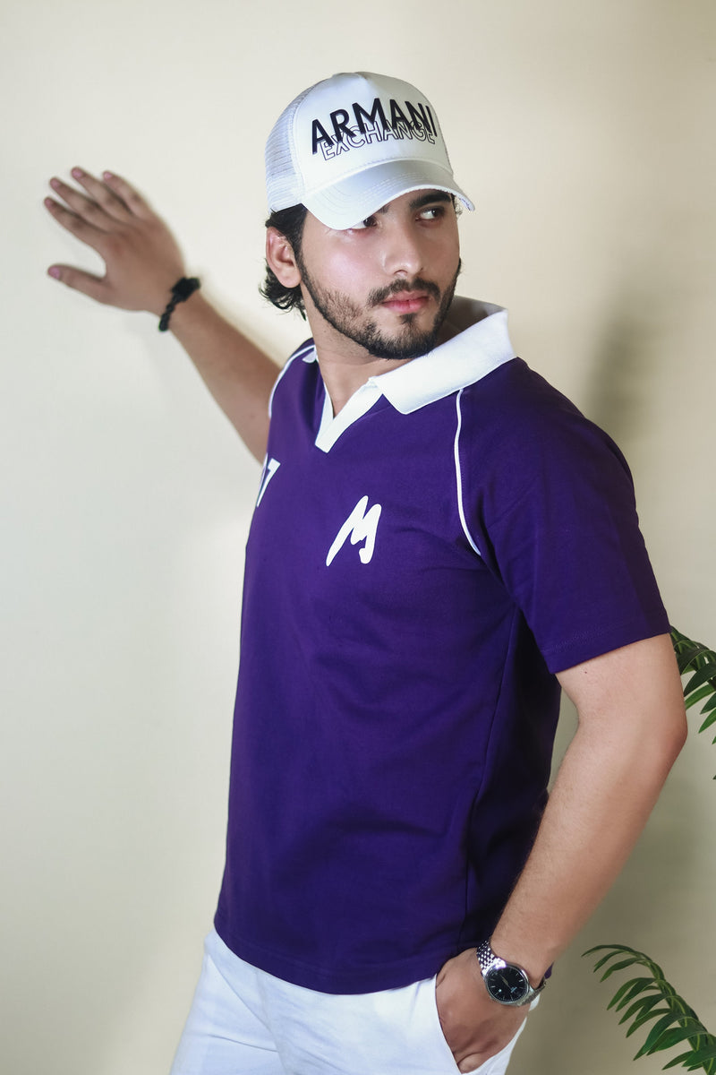 Contrast Collar Raglan Polo - Purple