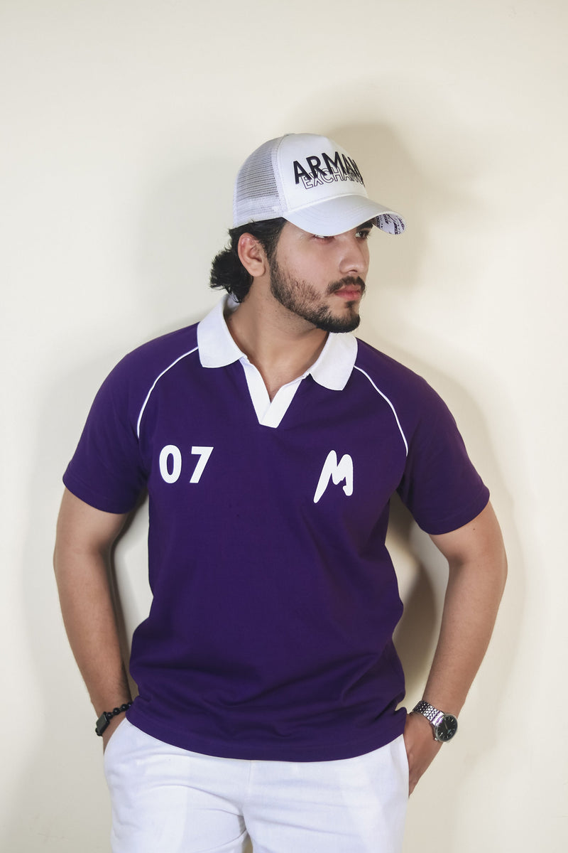 Contrast Collar Raglan Polo - Purple