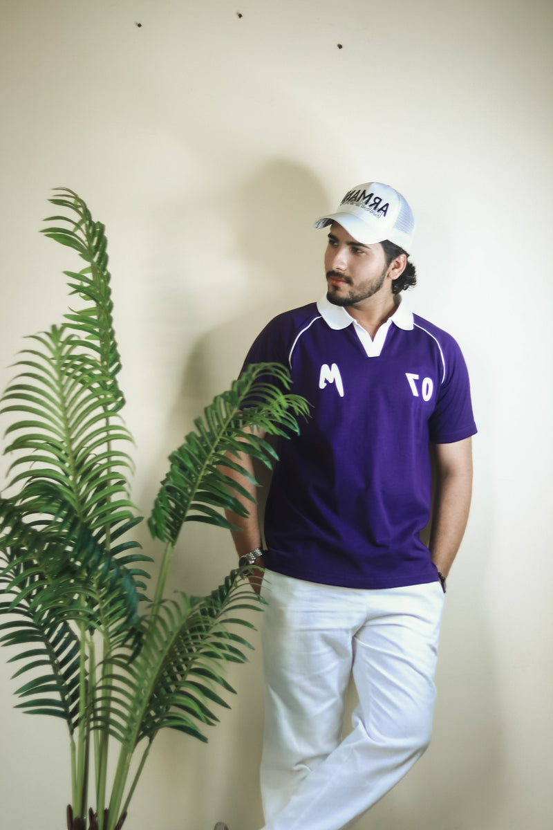 Contrast Collar Raglan Polo - Purple