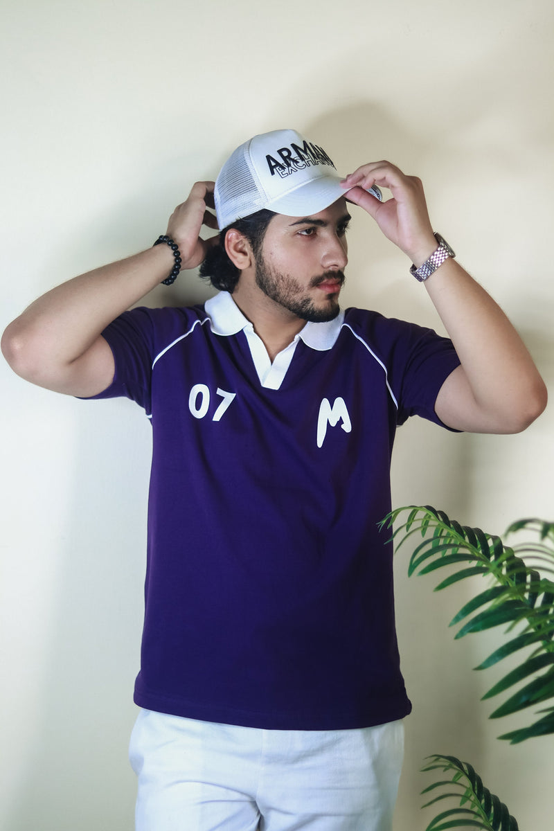 Contrast Collar Raglan Polo - Purple