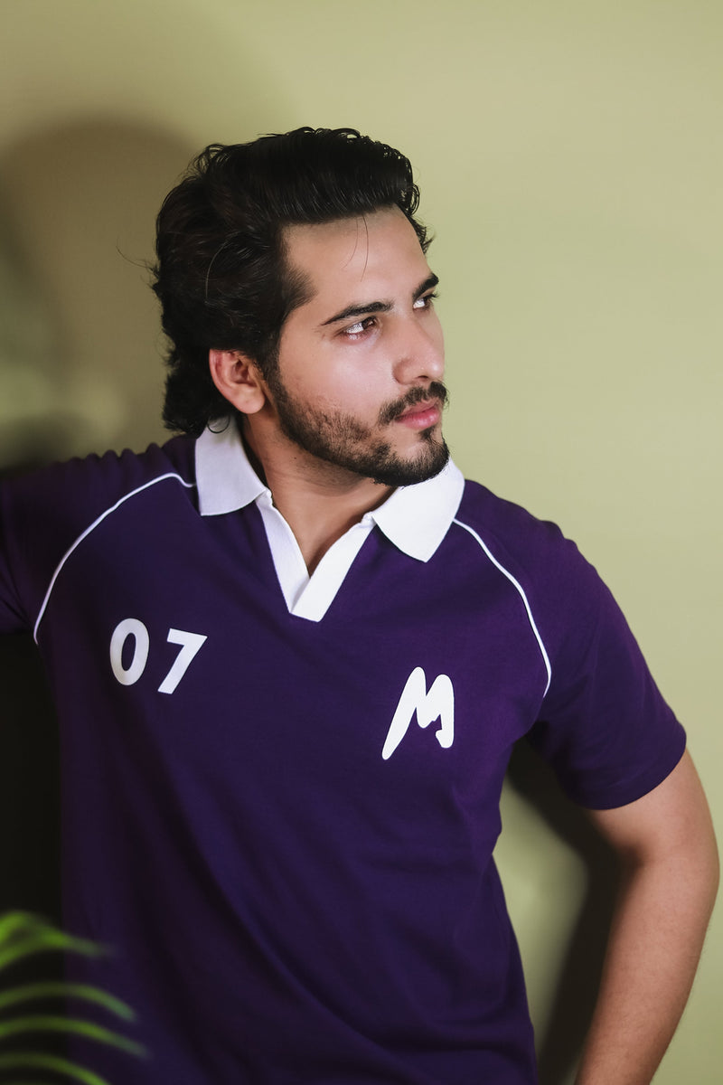 Contrast Collar Raglan Polo - Purple