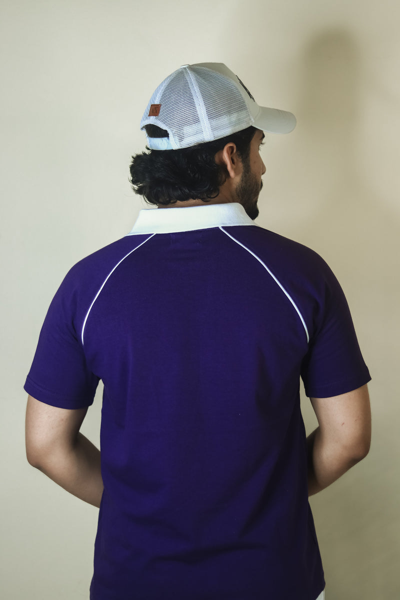 Contrast Collar Raglan Polo - Purple